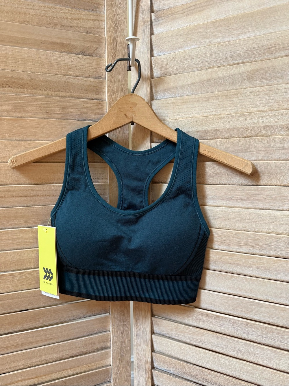 NWT all in motion Green and Black Racerback Medium Support Sports Bra